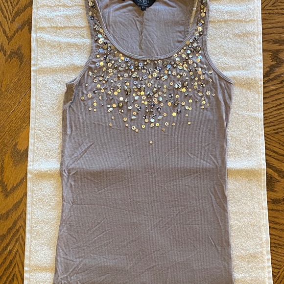 Guess Lightweight Ribbed Tank Top with Sequins - Picture 1 of 9